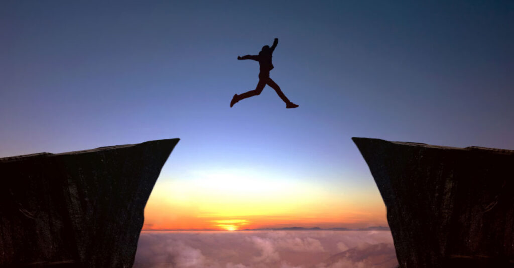 Person jumping over - inset